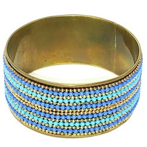 Beautiful 9 inch Brass Women&#39;s Bangle Bracelet with Blue Teal Brass beads India - £19.92 GBP