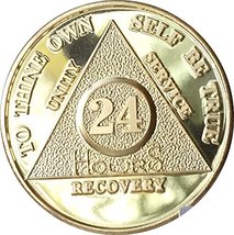 wendells 24 Hours AA Medallion 24k Gold Plated Alcoholics Anonymous Sobriety Chi - £11.59 GBP