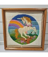 Vintage Unicorn Rainbow Crewel Art Boho Kitsch Fantasy Magical Art Framed - $416.54 MXN