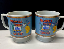2 Pedestal Porcelain Coffee Mugs Cups Maxwell House Coffee - $18.99