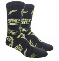 Mens Crew Socks Worlds Greatest Dad Black One Pair FINEFIT Brand - NWT - $3.59
