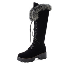 Lace-up Winter Shoes Women Snow Boots Real Boots Women Knee High Suede Thick Hee - £58.03 GBP