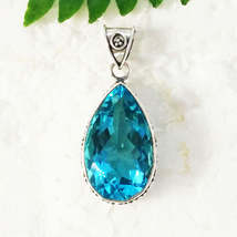 Beautiful SWISS BLUE TOPAZ Gemstone Pendant, Birthstone Pendant, 925 Sterling Si - £36.65 GBP