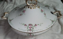 Vintage Wm Guerin Limoges France Soup Tureen Pink Flowers Gold Edge Roun... - £102.12 GBP