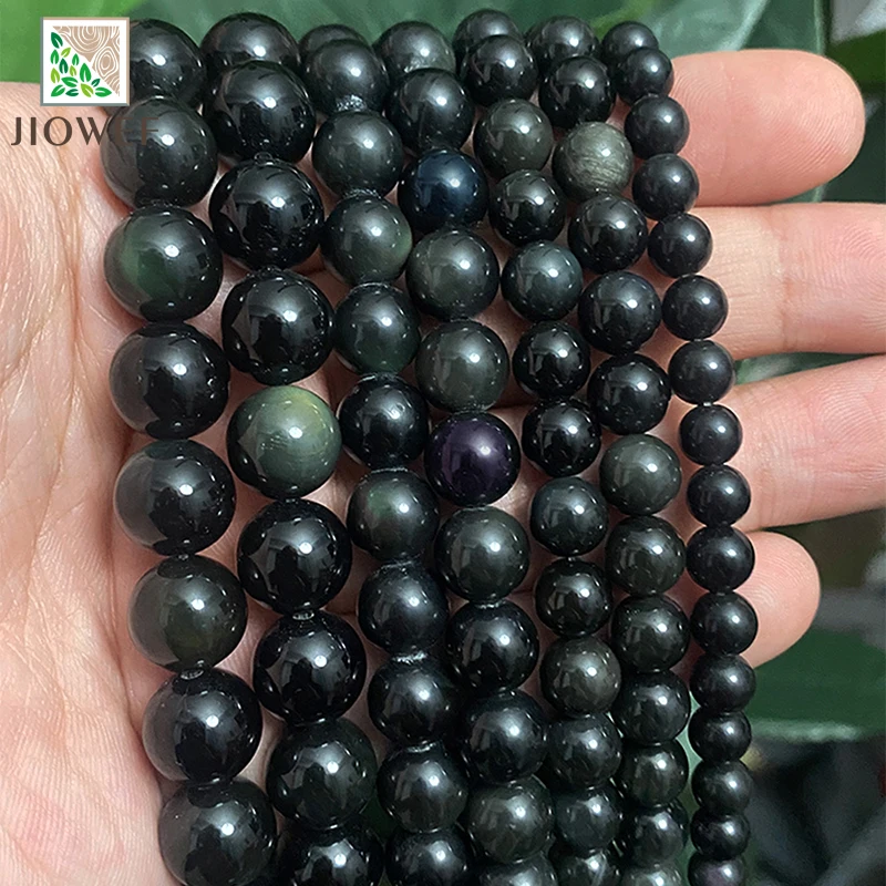 4/6/8/10/12/14mm Natural  Black Obsidian Stone Round Beads for Jewelry Making - £8.46 GBP+