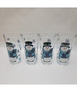 4 vintage KIG Indonesia Snowman Snowflake 6” 14 Oz Glasses Tumblers mint! - $23.70