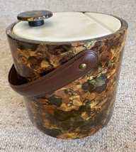 Ice Bucket &#39;70s MCM faux tortoise shell vinyl brown/gold/white +lid+handle - £21.66 GBP