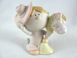 Bumpkins Fabrezio Figurine Little cow girl w stick pony Vintage 3.25&quot;  tall - £6.98 GBP