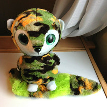 13" Ideal Toys Direct Green Yellow Lime Camo Plush Lemur Stuffed Toy Big Eyes - $16.00