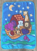 Vintage Owen Noah&#39;s Ark Starry Night Baby Fleece Crib Blanket Stars Blue 30x44 - £39.26 GBP