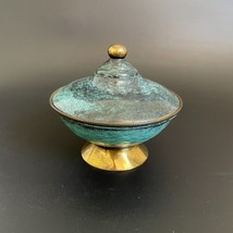 DECOR ONLY - Vintage Oppenheim Israel Brass Verdigris Enamel Covered Sugar Bowl - £11.17 GBP