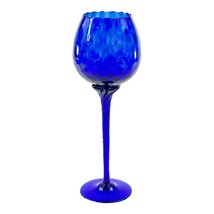 Vtg Cobalt Blue Wine Glass Goblet Swirl Twisted Stem Scalloped Top 10.5&quot; - £15.66 GBP