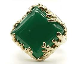 Coral Wrapped Offset Square Simulated Green Agate Stone Adjustable - £32.71 GBP