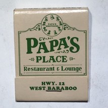 Papa’s Place Restaurant Dining Baraboo Wisconsin Match Book Matchbox - £3.88 GBP