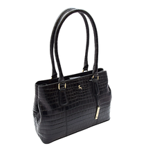 DR299 Women&#39;s Hobo Shoulder Leather Bag Beautiful Croc Pint Black - £95.39 GBP