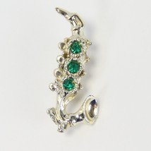 Saxophone Jewelry Brooch Pin Green Stones Silver Tone - £7.70 GBP