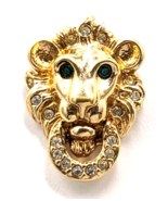 Swarovski SAL Lion Head Door Knocker Pin Green Eyes Clear Crystal Gold T... - $374.75 MXN