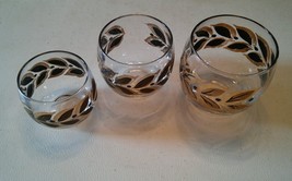 020 Vintage Set of 3 Graduated Gold Leaf Glass Tumblers Highball - £9.61 GBP