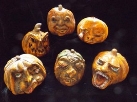 Halloween Pumpkin Heads Gothic Pumpkins Of Doom Set Of 6 Macabre Gore Graveyard  - £66.64 GBP