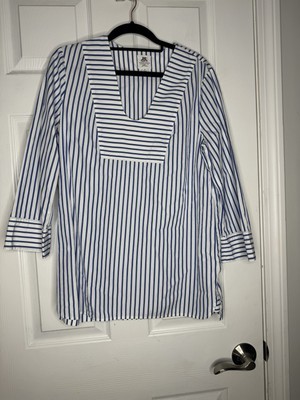 J. CREW X THOMAS MASON Blue White Striped Nautical 3/4 Sleeve Blouse Cot... - $28.00
