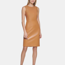 Calvin Klein Faux Leather Bodycon Sheath Dress | Womens 14, Tan NWT $139 - £54.83 GBP