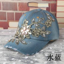 Sky Diamond Filigree Flowers Denim Baseball Cap Women&#39;s Street Cap Peake... - £10.15 GBP