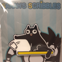 Sarahs Scribbles Cat Meets Cup Enamel Pin Evil Animal Collectible Badge - £13.14 GBP