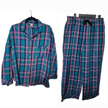 Victoria&#39;s Secret Large Pink Green Flannel Plaid Pajama Set Cotton Woman... - $29.92