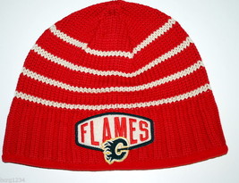 Calgary Flames - Reebok Retro NHL Striped Knit Hockey Hat Beanie Toque - OSFM - £14.26 GBP