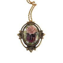 VTG Sarah Coventry Rose Cameo Pendant Necklace 24&quot; Gold Tone - £17.35 GBP
