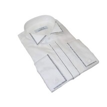 Men CEREMONIA Formal Cotton Shirt Rhinestone Slim Fit Turkey #ATS 13 White image 4