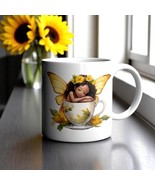 Sunflower Fairy Mug – Sleeping Black Fairy in Yellow Teacup, 11oz or 15oz - €13,56 EUR+