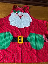 Handmade Red &amp; White Santa Claus w Two Green Pockets Cotton Full Apron –... - $11.29