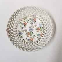 Cheery Chintz Bowl Vintage Lattice Braided White with Gold Trim Floral - $13.00