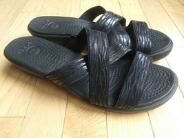 Crocs Strappy Wedge Slip On Casual Black Sandals Women&#39;s US 10 WW - £14.86 GBP