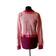 WAYF Sweater Pink White Women Open Waffle Knit Stripe Size Small - £44.71 GBP