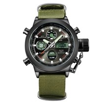 Fashion Brand Men Sports Watches with Nylon Strap Digital Analog Watch Army Mili - £41.16 GBP
