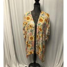 Maurices Kimono Womens XL Pink Yellow Blue Floral Open Front Cardigan - £11.61 GBP