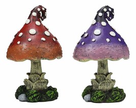 Enchanted Fairy Garden Miniature Colorful Toadstool Mushrooms Figurine Set of 2 - £16.23 GBP