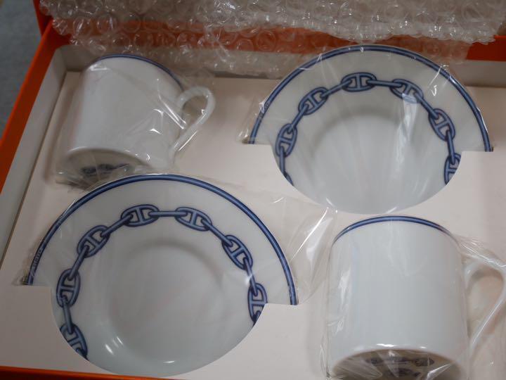 Primary image for Hermes Chaine D'ancre Demitasse Cup and Saucer Set 2 blue coffee