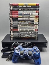 PlayStation 2 Fat Console SCPH-30001 R Bundle w/16 Games, Blue OEM Controller - £146.53 GBP