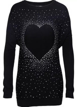 BON PRIX Rhinestone Heart Jumper in Black Size M - UK 12/14 (fm14-7) - £39.11 GBP