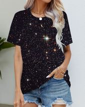 Blouse Women&#39;s Black T Shirt Fashion Digital Print Model #06 - £16.13 GBP