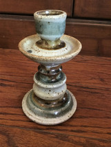 Pottery Candlestick BH Pottery Mark Colors: Brown, Tan, Blue Gray Hues - £13.87 GBP