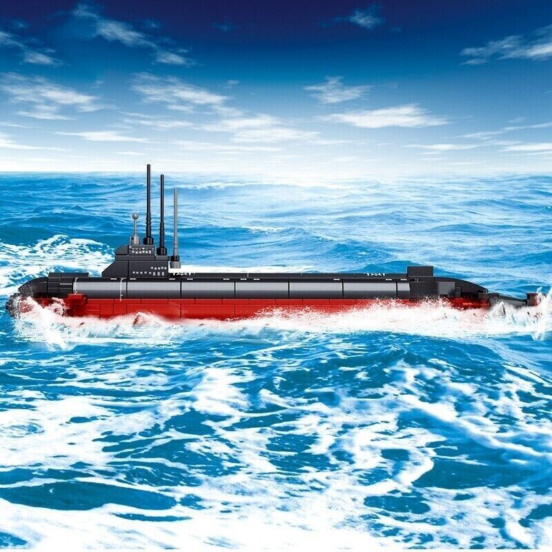 WW2 Nuclear Submarine Warship Building Blocks Set Military MOC Bricks Mo... - $26.72