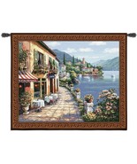 53x43 OVERLOOK CAFE I Mediterranean Village Floral Sea Tapestry Wall Han... - $173.25