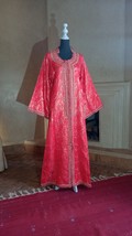 70s Vintage Red Moroccan Brocade kaftan, 1970s Red and Gold floral Cafta... - £134.34 GBP