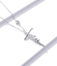 Exquisite 925 Sterling Silver Faith Cross Crystal Pendant Choker Necklac... - $64.99