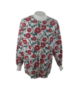 Cherokee Medical Scrub Shirt unisx l/s pockets Christmas Poinsettia flor... - £19.45 GBP