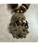 Vintage Peruvian Brass Peacock Green Jasper Necklace Brass Beads &amp; Capac... - $233.74